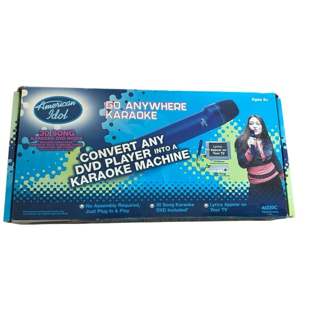 American Idol Go Anywhere Karaoke Microphone System AI220C Used 30-Song DVD